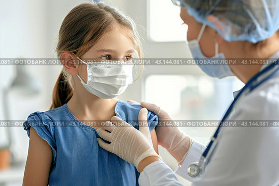 Doctor examining a little girl. Child Receiving Check up with pediatrician. Assessment for healthcare analysis in clinic, consulting. Healthy young patient at medical checkup. Modern sunny exam room. Стоковое AI-изображение, AI-художник Марина Демидюк / Фотобанк Лори