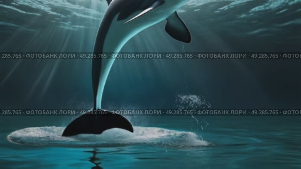 Dolphin Leaps Gracefully in Crystal Clear Water During a Tranquil Ocean Encounter. Стоковое AI-видео, аниматор Оксана Медведева / Фотобанк Лори