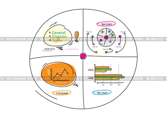 Doodle style charts, graphs, and plotting components. Set includes parts for pie charts, bar graphs, line plots, and legends cartoon design style. Стоковая иллюстрация, агентство Ingram Publishing / Фотобанк Лори