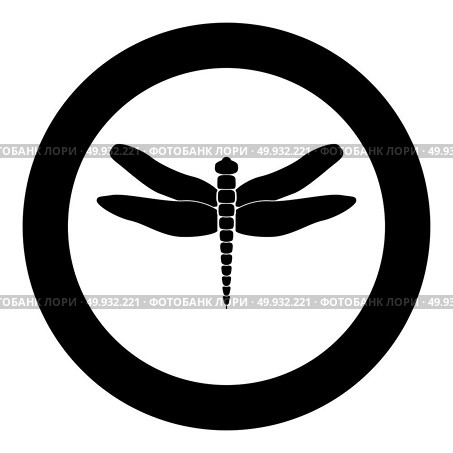 Dragonfly black icon in circle vector illustration isolated. Стоковая иллюстрация, агентство Ingram Publishing / Фотобанк Лори