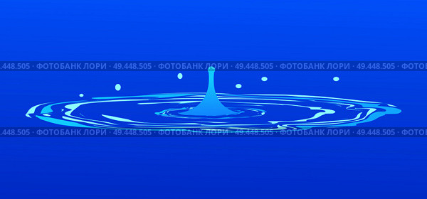 Drops falling into water isolated on blue. Spring characterized by intermittent discharge of water ejected turbulently and accompanied by steam. Splashes of water in round aqua source of liquid vector. Drops Falling into Water Isolated on Blue. Spring. Стоковая иллюстрация, агентство Ingram Publishing / Фотобанк Лори