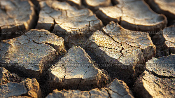 Dry, cracked earth surface highlighting the impact of drought and climate change. На поверхности земли видны обширные трещины, свидетельствующие о последствиях длительной засухи. Эта бесплодная местность - суровое напоминание об экологических проблемах, с которыми сталкиваются многие регионы. Стоковое AI-изображение, AI-художник Katsiaryna Repich / Фотобанк Лори