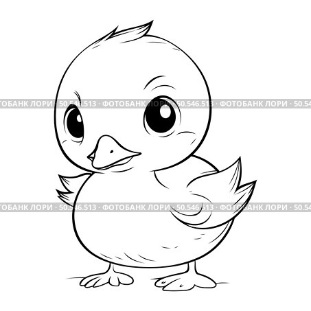 Duckling   Black and White Cartoon Illustration. Isolated on White Background. Стоковая иллюстрация, агентство Ingram Publishing / Фотобанк Лори