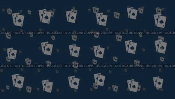 Два туза плавают горизонтально слева направо. Эффект параллакса. Плавающие символы расположены случайным образом. Плавная зацикленная анимация в формате 4k на темно-синем фоне. Стоковое видео, видеограф Карпенко Алексей / Фотобанк Лори