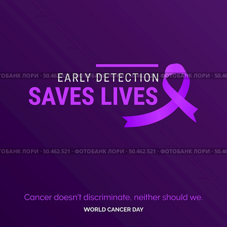 Early Detection Saves Lives Ribbon Typography. Cancer doesn’t discriminate. neaither should we - World Cancer Day. Стоковая иллюстрация, агентство Ingram Publishing / Фотобанк Лори