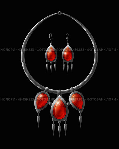 Earrings and necklace collection, luxury products with diamonds, silver platinum chain with massive pendant, accessories set isolated on vector illustration. Earrings Necklace Collection Vector Illustration. Стоковая иллюстрация, агентство Ingram Publishing / Фотобанк Лори