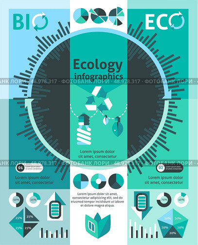 Ecology infographics set with charts and sustainable energy symbols vector illustration. Стоковая иллюстрация, агентство Ingram Publishing / Фотобанк Лори