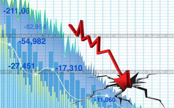 Economy and stock market crash as an economic pandemic fear and coronavirus fears or virus Outbreak and Stocks selloff as a sick financial health and business recession concept with 3D illustration elements. Стоковое фото, агентство Ingram Publishing / Фотобанк Лори