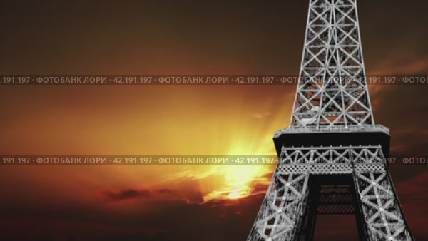 Eiffel Tower in Paris, France (against the background of the sunset, 4K, time lapse) (2024 год). Стоковое видео, видеограф Владимир Журавлев / Фотобанк Лори