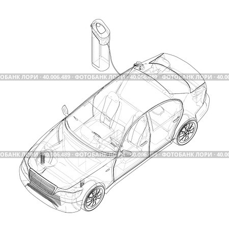 Electric car charging station. Electromobile. Стоковая иллюстрация, иллюстратор Кирилл Черезов / Фотобанк Лори