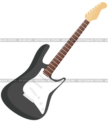 Electric guitar, classic musical instrument musician rocker band isolated on white background. Electronic music equipment with strings and fretboard for playing notes and sounds at rock concert. Electric guitar, classic musical instrument musician rocker band isolated on white background. Стоковая иллюстрация, агентство Ingram Publishing / Фотобанк Лори
