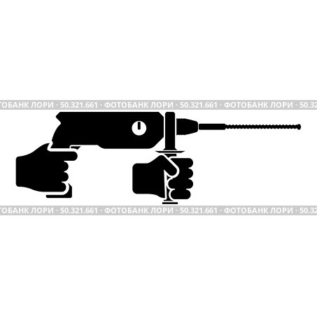 Electric rotary hammer drill in hand holding tool use Arm using Power tool icon black color vector illustration flat style simple image. Electric rotary hammer drill in hand holding tool use Arm using Power tool icon black color vector illustration flat style image. Стоковая иллюстрация, агентство Ingram Publishing / Фотобанк Лори