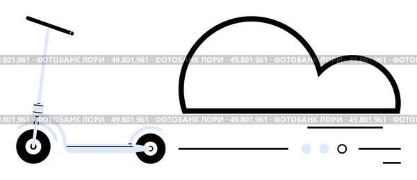 Electric scooter paired with a cloud, representing modern connectivity and eco-friendly transportation. Ideal for urban commuting, green energy themes, technology advancements, smart cities. Electric Scooter and Cloud Symbolizing Connectivity and Mobility for Urban Commuting. Стоковая иллюстрация, агентство Ingram Publishing / Фотобанк Лори