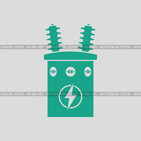 Electric transformer icon. Gray background with green. Vector illustration. Стоковая иллюстрация, агентство Ingram Publishing / Фотобанк Лори