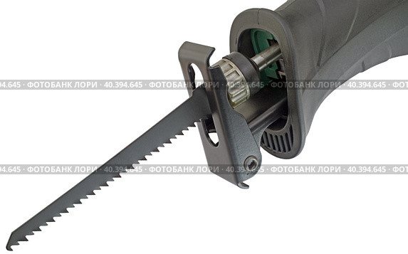 Электрическая сабельная пила на белом фоне. Reciprocating saber saw. Стоковое фото, фотограф Татьяна Д / Фотобанк Лори