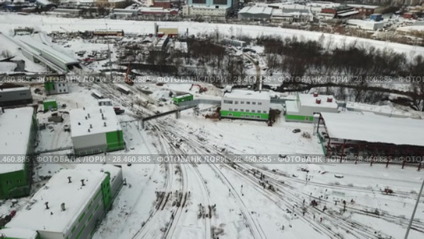 Электродепо "Лихоборы" в Москве с коптера. Стоковое видео, видеограф Кузнецов Максим / Фотобанк Лори