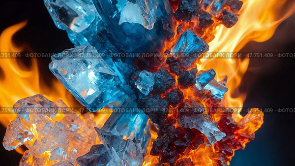 Elemental harmony fire and ice. Стоковое AI-изображение, AI-художник Андрей Бакусов / Фотобанк Лори