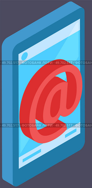 Email symbol on smartphone screen. App for chatting and mailing. Program for online communication via Internet. Virtual mailbox with digital email icon on display. Phone application with mail. Virtual mailbox with digital email icon on display. App for chatting and mailing via Internet. Стоковая иллюстрация, агентство Ingram Publishing / Фотобанк Лори