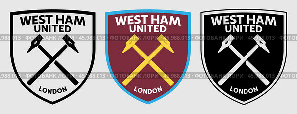 Эмблема футбольного клуба Вест Хэм Юнайтед. Гравировка. The Emblem of West Ham United Football Club. Engraving print. Редакционная иллюстрация, иллюстратор Гербы Флаги / Фотобанк Лори