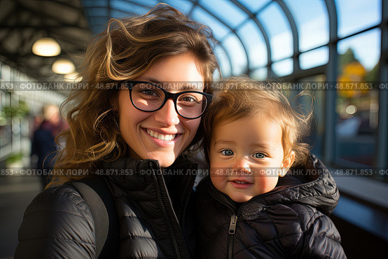 Embrace of Love: tender moment of a woman enveloping a small child in her arms, radiating unconditional love and comfort. Стоковое AI-изображение, AI-художник Данила Большаков / Фотобанк Лори