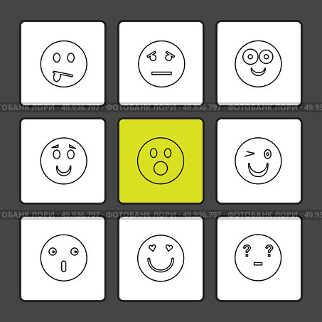 Emoji , emoticons , eomtions , smileys , sad , happy, cry , laugh , love , angry,  annoying,  confused , nervous , heart broken , romantic, icon, vector, design,  flat,  collection, style, creative,  icons. Стоковая иллюстрация, агентство Ingram Publishing / Фотобанк Лори