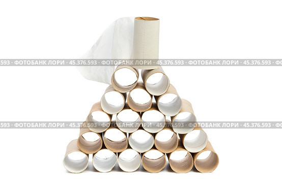 Empty toilet paper on white background. Стоковое фото, фотограф Сергей Толмачёв / Фотобанк Лори