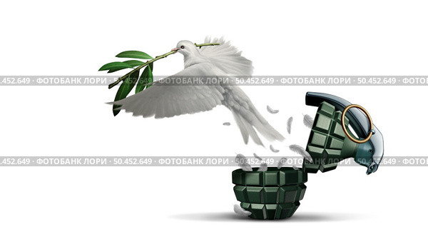 End the war concept as a grenade weapon and flowers as a symbol for peace and hope as an unexploded bomb or disarmed explosive device with 3D illustration elements. Стоковое фото, агентство Ingram Publishing / Фотобанк Лори