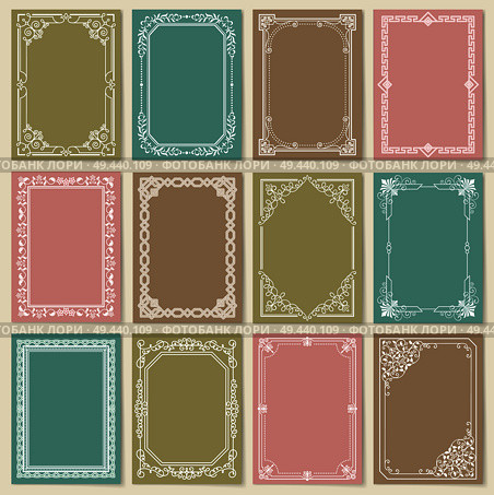Engraving baroque style vintage frames set vector illustration collection of retro borders isolated on color backgrounds. Foliate frames in flat style. Engraving Baroque Style Vintage Frames Set Vector. Стоковая иллюстрация, агентство Ingram Publishing / Фотобанк Лори