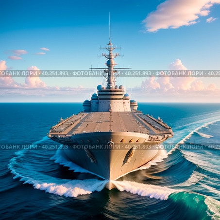 Epic battleship in ocean. Generative AI. Стоковое AI-изображение, AI-художник Ильин Сергей / Фотобанк Лори