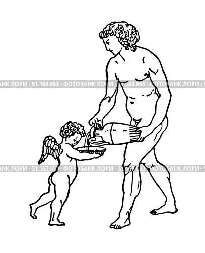 Eros and Dionysus, vintage drawing, 1913. Стоковая иллюстрация, иллюстратор Константин Тимофеев / Фотобанк Лори