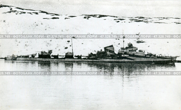 Эсминец "Разумный" в Кольском заливе, 1942 г. Стоковое фото, фотограф Retro / Фотобанк Лори
