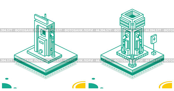 EV charging station or electric vehicle recharging station. Outline concept. Стоковая иллюстрация, иллюстратор Игорь Сорокин / Фотобанк Лори