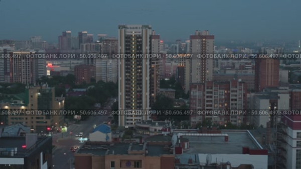 Evening skyscrapers of Novosibirsk city. Редакционное видео, видеограф Jan Jack Russo Media / Фотобанк Лори