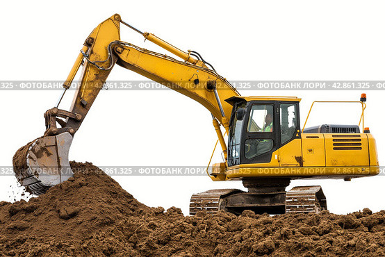Excavator at Work on Construction Site. Стоковое AI-изображение, AI-художник Кирилл Черезов / Фотобанк Лори