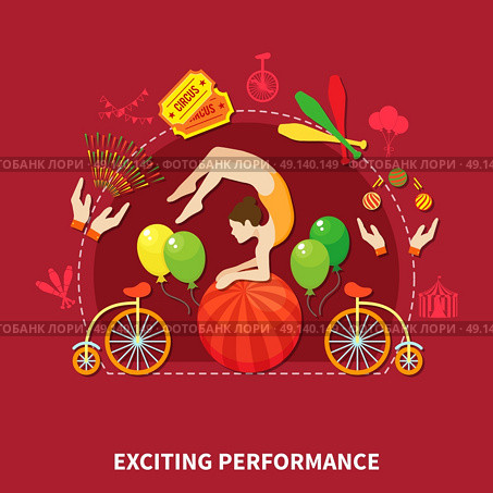 Exciting perfomance design vector illustration. Exciting perfomance concept with acrobat and circus artist vector illustration. Стоковая иллюстрация, агентство Ingram Publishing / Фотобанк Лори