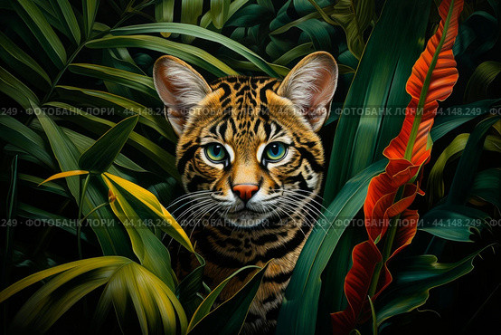 Exotic Tropical wild cat. Generate Ai. Стоковое AI-изображение, AI-художник Иван Рябоконь / Фотобанк Лори