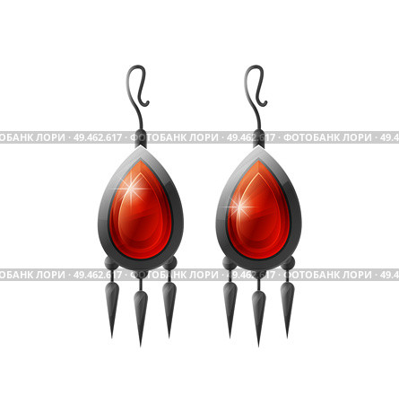 Expensive earrings vector illustration of woman stylish accessories with ruby stones, silver or platinum decoration for ears isolated on white background. Expensive Earrings Black Stand Vector Illustration. Стоковая иллюстрация, агентство Ingram Publishing / Фотобанк Лори