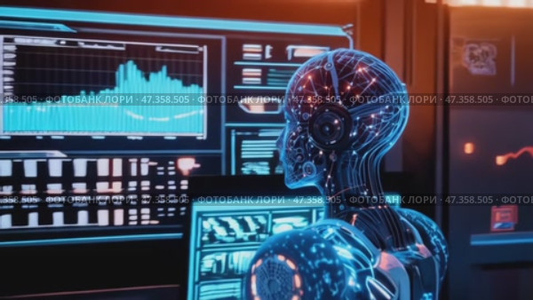 Exploring the Future of Artificial Intelligence and Advanced Robotics in a Digital Landscape. Стоковое AI-видео, аниматор Оксана Медведева / Фотобанк Лори
