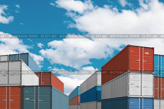 Export import cargo containers bulk in port or harbor 3d illustration. Стоковое фото, фотограф Андрей Кузьмин / Фотобанк Лори