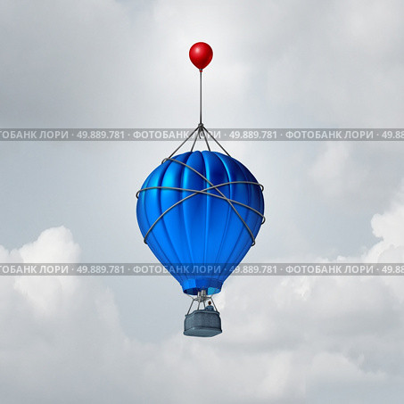 Extra help business concept or a metaphor for over and above symbol as a hot air balloon being reinforced by an additional small red balloon as an advantage to augment or extend the rise. Стоковое фото, агентство Ingram Publishing / Фотобанк Лори