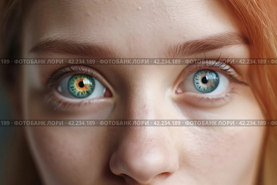 Eyes heterochromia woman. Generate Ai. Стоковое AI-изображение, AI-художник Иван Рябоконь / Фотобанк Лори