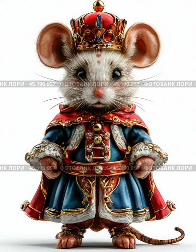 Fabulous Mouse King, colorful Christmas tree toy, papier-mache. New Year's festive atmosphere. New Year's card. Стоковое AI-изображение, AI-художник Сергей Елизарьев / Фотобанк Лори