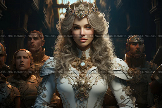 Fairytale Princess: Beauty and Splendor in a Castle with a Retinue. Стоковое AI-изображение, AI-художник Юрий Поздников / Фотобанк Лори
