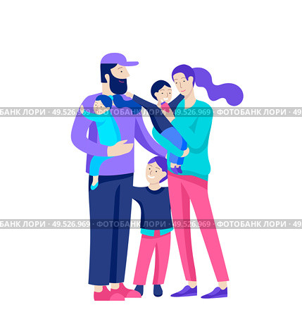 Family spend time together, happy parents with children. Vector people character. Editable outline stroke size. Colorful flat concept illustration.. Family spend time together, happy parents with children. Vector people character. Стоковая иллюстрация, агентство Ingram Publishing / Фотобанк Лори