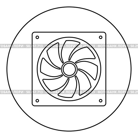 Fan for computer processor Cooler CPU cooling system Ventilator icon in circle round outline black color vector illustration flat style simple image. Fan for computer processor Cooler CPU cooling system Ventilator icon in circle round outline black color vector illustration flat style image. Стоковая иллюстрация, агентство Ingram Publishing / Фотобанк Лори