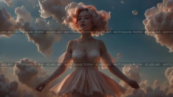 Фантазийный фон с девушкой в розовых облаках. Стоковое AI-видео, аниматор Виктория Кольцова / Фотобанк Лори