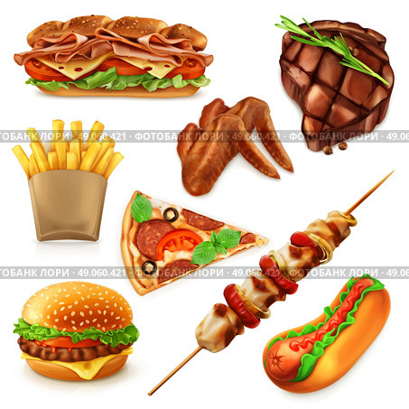 Fast food set vector icons. Стоковая иллюстрация, агентство Ingram Publishing / Фотобанк Лори
