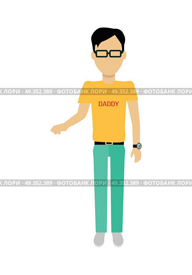 Father Character Template Vector Illustration.. Father character without face in t-shirt title daddy vector. Flat design. Man template personage figure illustration for family concepts, mobile app pictogram, logos, infographic. Isolated on white. Стоковая иллюстрация, агентство Ingram Publishing / Фотобанк Лори