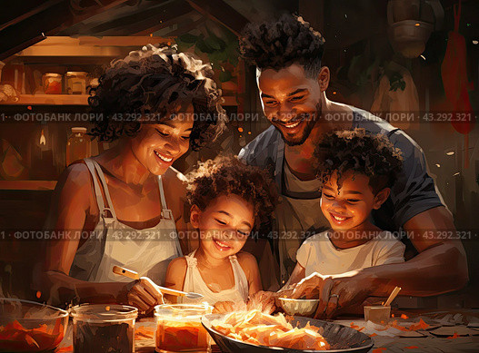 Father, Mother and their children cook special Food. Стоковое AI-изображение, AI-художник Ярославский Максим / Фотобанк Лори