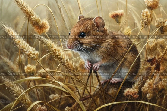 Field mouse among the grass, watercolor style, Generative AI. Стоковое AI-изображение, AI-художник Анна Кривицкая / Фотобанк Лори